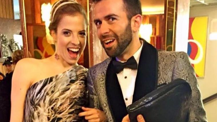 Carolina Kostner und Designer Gianni Sapone.