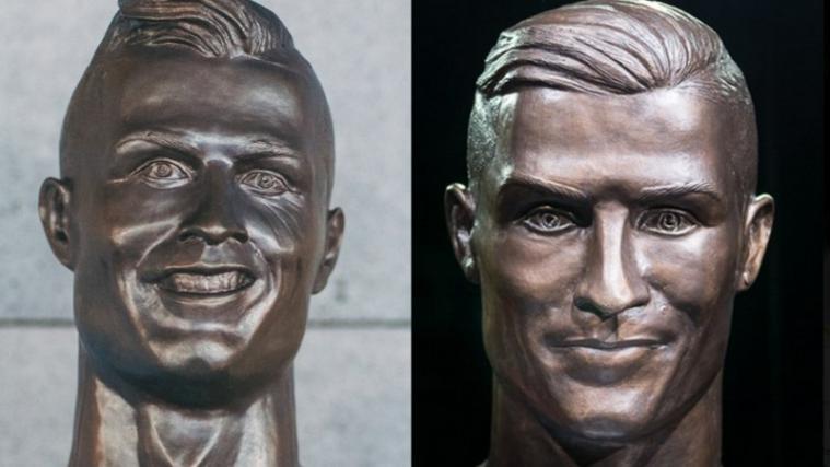 Links die Büste aus dem Jahr 2017, rechts jene aus 2018. - Foto: Twitter-B/R Football