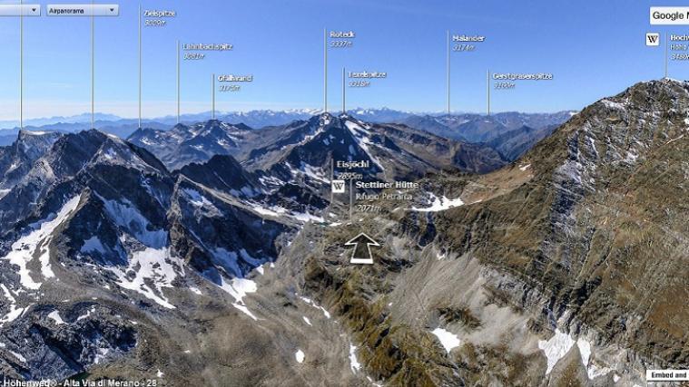 Ausschnitte aus dem Adlerflug entlang des Meraner Höhenweges. (Foto Peter Daldos / spherea3D GmbH)