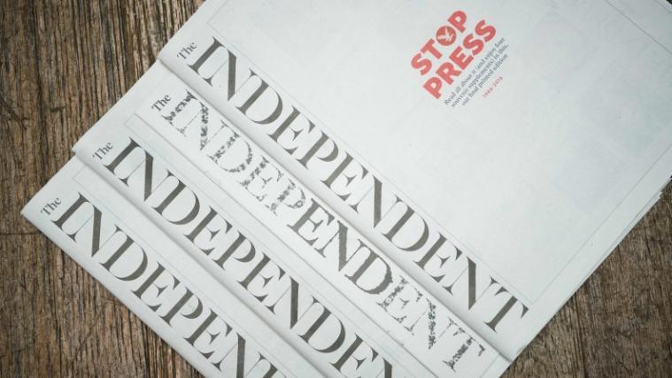 "Stop Press" stand in roten Buchstaben auf der weißen Titelseite des letzten gedruckten "Independent" vom Samstag.