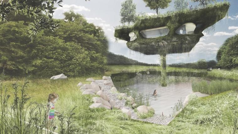 Das „Aufzug-Haus“ soll Leben und Arbeit in der Natur an die unterschiedlichen Bedürfnisse seiner Bewohner anpassen. - Rendering: noa*