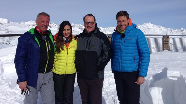 Lino Zani, Alessandra del Castello, Elmar Pichler Rolle, Massimiliano Ossini am Schnalstaler Gletscher