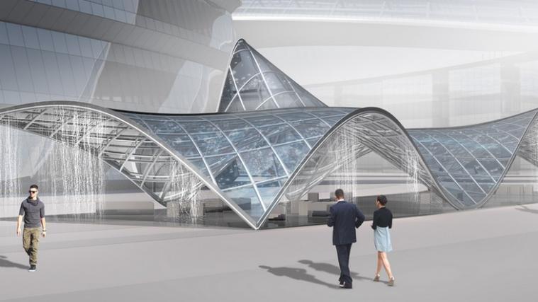 Der „Wasser“-Pavillon trägt eine Membran. - Rendering: Studio Novoe