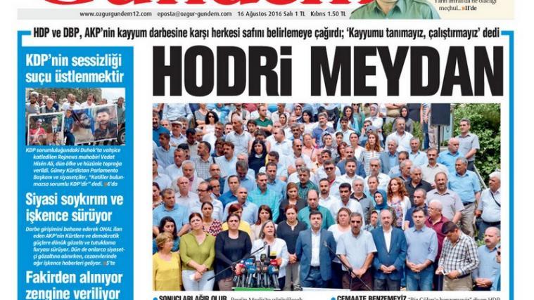 Mit der Titelseite des "Özgür Gündem", einer pro-kurdischen Tageszeitung mit Sitz in Istanbul, protestiert die Redaktion gegen das Vorgehen des türkischen Gerichts. - Foto: (Screenshoot) Özgür Gündem