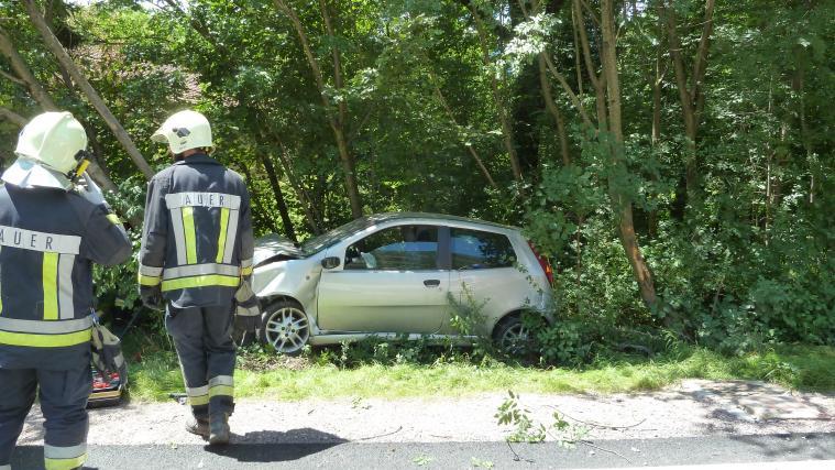 Das Auto kam über die Straße hinaus. Foto. FFW Auer