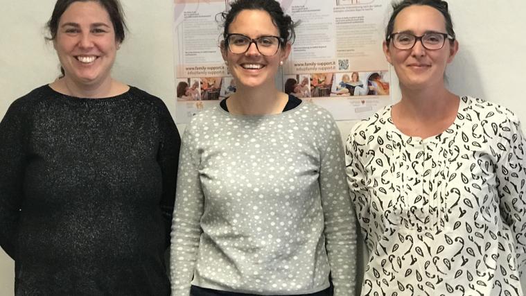 von links nach rechts Carmen Etzthaler – Netzwerk der Eltern-Kind-Zentren Südtirols, Manuela Lechner – Forum Prävention – Fachstelle Familie und Sara Passler - Netzwerk der Eltern-Kind-Zentren Südtirols