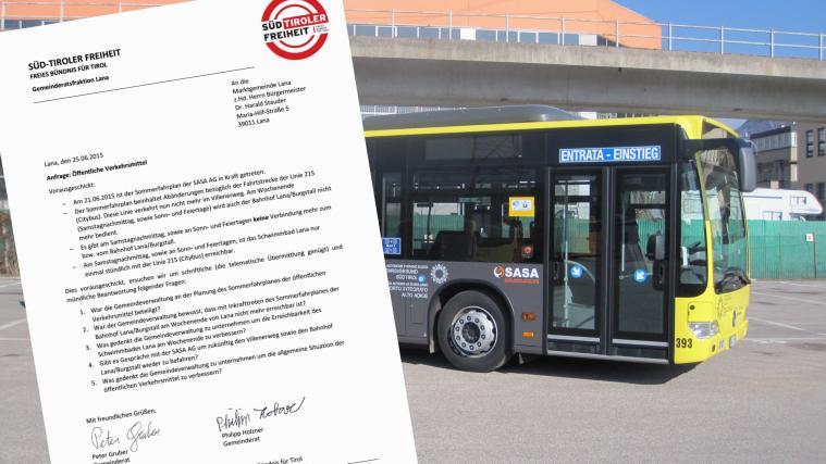 Mit dem neuen Sommerfahrplan hat sich der Streckenverlauf der Linie 215 (Citybus) so verändert, dass an Samstagnachmittagen sowie an Sonn- und Feiertagen der Bahnhof Lana/Burgstall nicht mehr bedient wird.