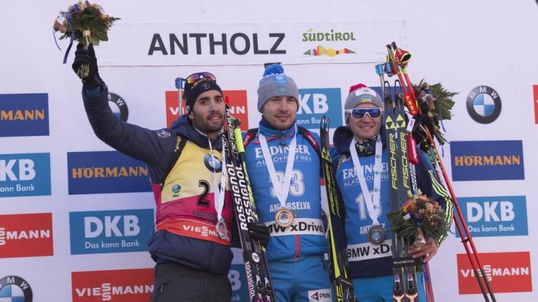 Das Podium mit Fourcade, Shipulin und Semenov (Fotos: Christian Manzoni)