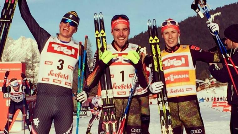 Samuel Costa, Johannes Rydzek und Eric Frenzel am Podium (Foto: FIS)