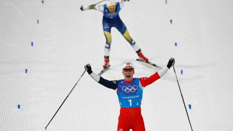 Marit Björgen sprintete als Erste ins Ziel. © APA/afp / ODD ANDERSEN