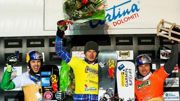 Roland Fischnaller, Andrey Sobolev und Benjamin Karl am Podium (Foto: M. Matavz)