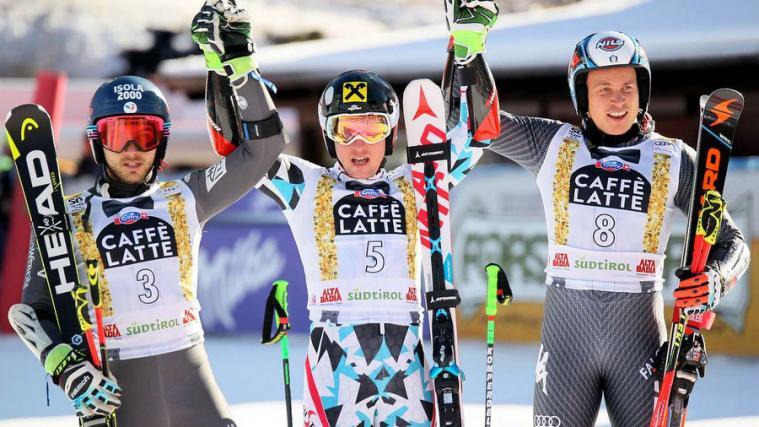 Die Top-3 von Alta Badia: Faivre, Hirscher und Eisath (v. l.; Foto: Griessmair)