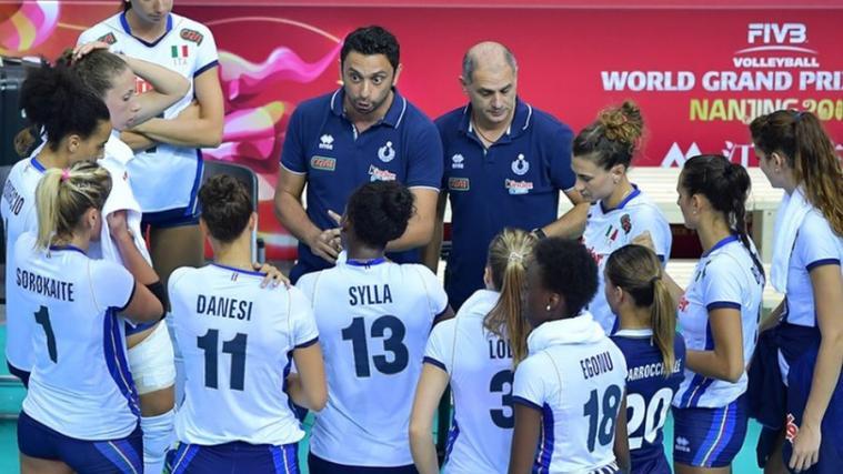 Das italienische Nationalteam um Trainer Mazzanti (Foto: FIVB)