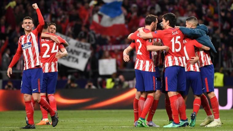 Jubel bei Atletico nach dem Finaleinzug gegen Arsenal. © APA/afp / PIERRE-PHILIPPE MARCOU