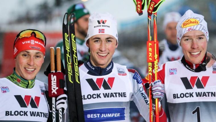 Die strahlenden Sieger im Massenstart von Lillehammer © APA/afp / TORE MEEK