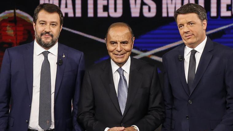 Matteo Salvini, Bruno Vespa und Matteo Renzi bei der Sondersendung von „Porta a Porta“.