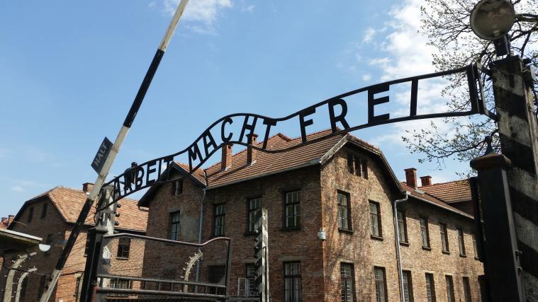 An diesem Torbogen von Auschwitz inspirierte sich der Karikaturist Mario Impronta für seinen geschmacklosen Vergleich mit der EU.