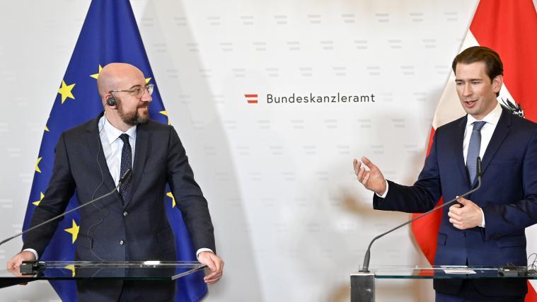 Kurz (rechts) und Michel betonten die gute Zusammenarbeit, die beide als Regierungschefs Österreichs und Belgiens hatten.