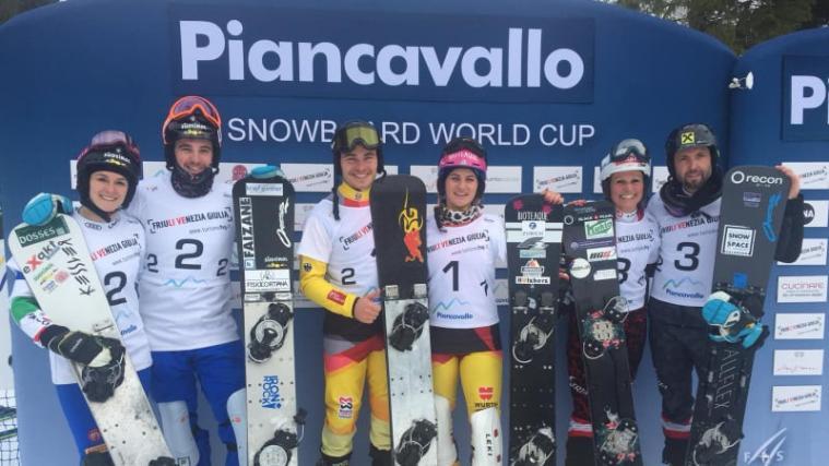 Nadya Ochner und Daniele Bagozza (links) landeten in Piancavallo auf Rang 2.