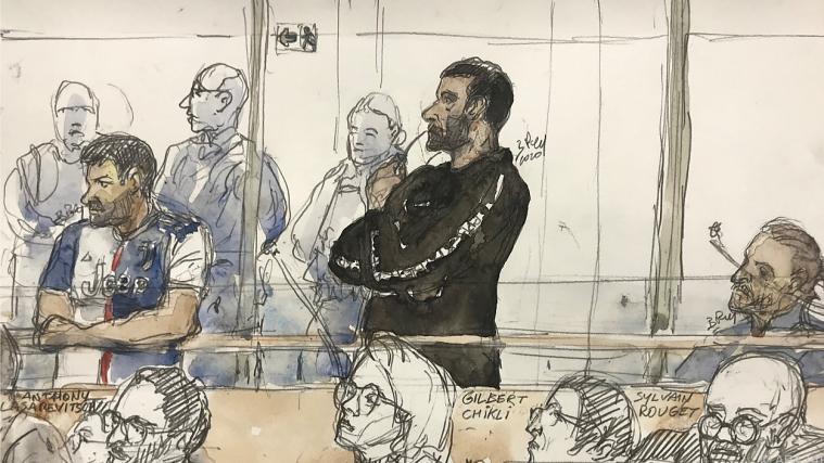 Gerichtszeichnung des Prozesses in Paris.