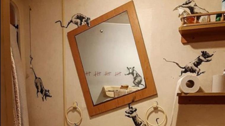 Banksy hat (gezeichnete) Ratten im Badezimmer.