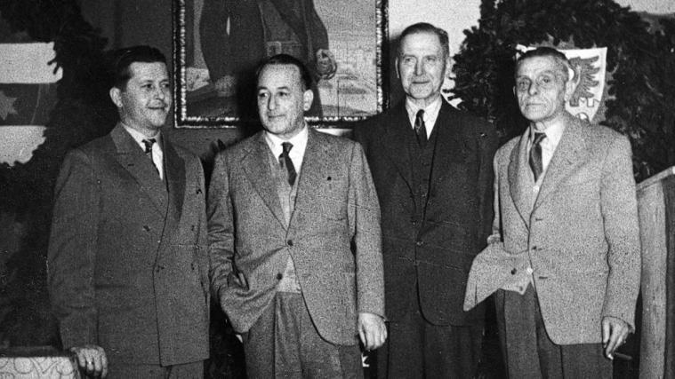 Sie waren die ersten 4 Obleute der Südtiroler Volkspartei: Toni Ebner senior (von links), Gründungsobmann Erich Amonn, Josef Menz-Popp und Otto Guggenberg.