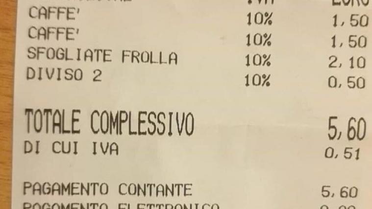 Diviso 2 kostet 50 Cent: Berechnet in einer Bar in Neapel.