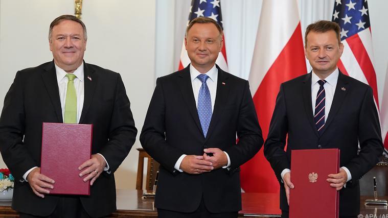 Pompeo mit Polens Präsident Duda und Verteidigungsminister Blaszczak.