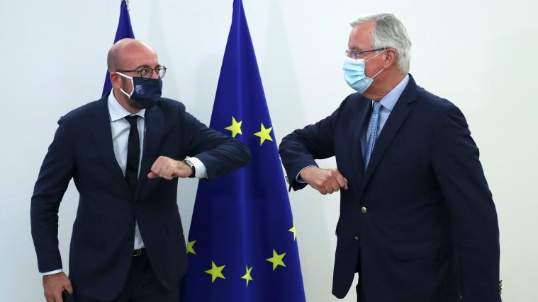 Der britische Unterhändler Michel Barnier und EU-Ratschef Charles Michel vor ihrem Treffen in Brüssel.