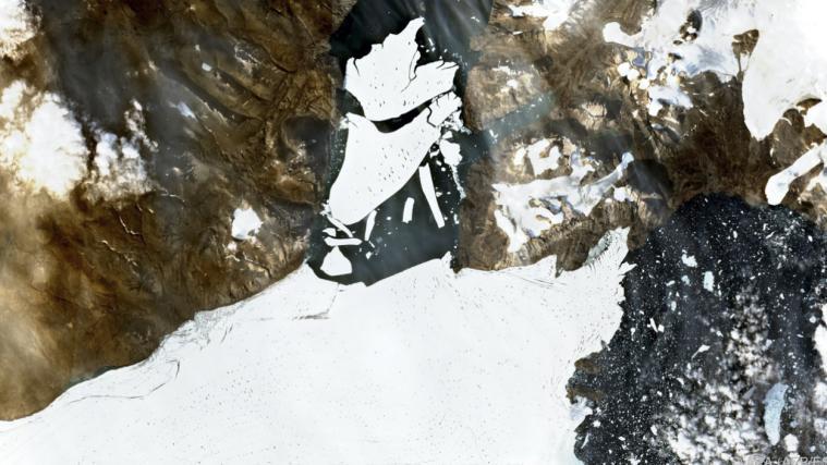 Satellitenaufnahme von den losgelösten Eismassen.