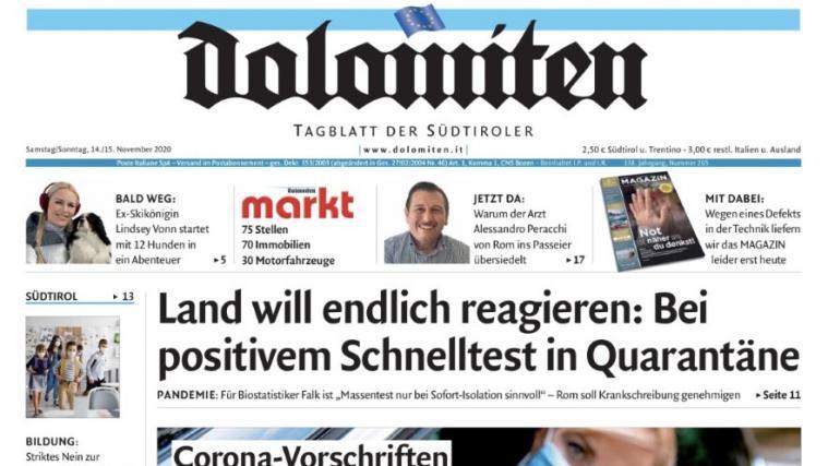 Aufgrund eines technischen Defekts wurde das Dolomiten-MAGAZIN am Freitag nicht mitgeliefert. Dies wird mit heutigem Samstag nachgeholt.