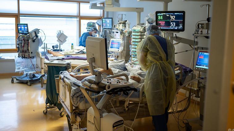 Medizinisches Personal auf einer Covid-Intensivstation.