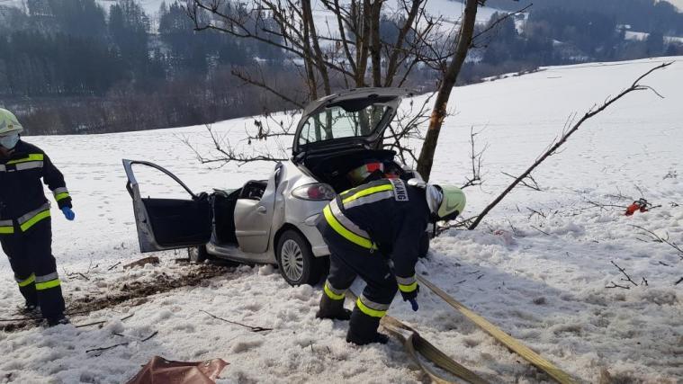 Das Fahrzeug kam von der Straße ab und prallte gegen einen Baum am Straßenrand.