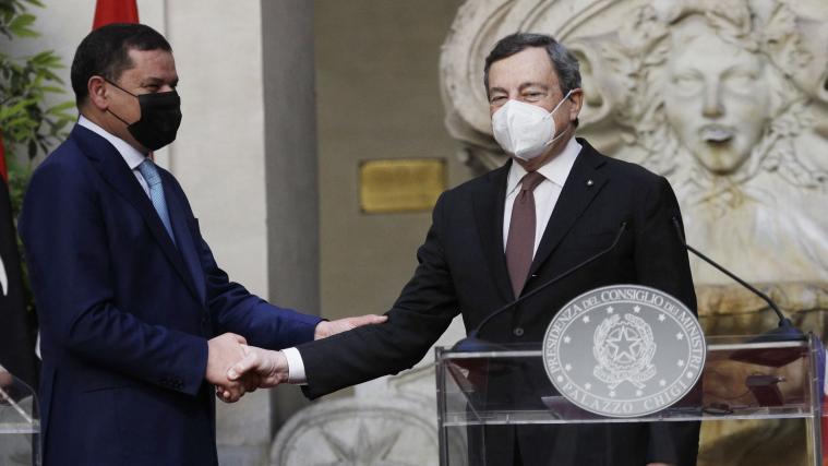 Der italienische Premier Mario Draghi empfing seinen libyschen Amtskollegen Abdul Hamid Dbaiba in Rom.