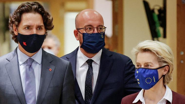 Ratspräsident Charles Michel und Kommissionspräsidentin Ursula von der Leyen empfingen den kanadischen Premierminister Justin Trudeau zu einem EU-Kanada-Gipfel in Brüssel.
