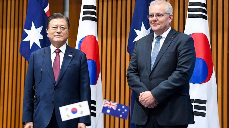 Der südkoreanische Präsident Moon Jae-in zusammen mit dem australischen Premierminister Scott Morrison.